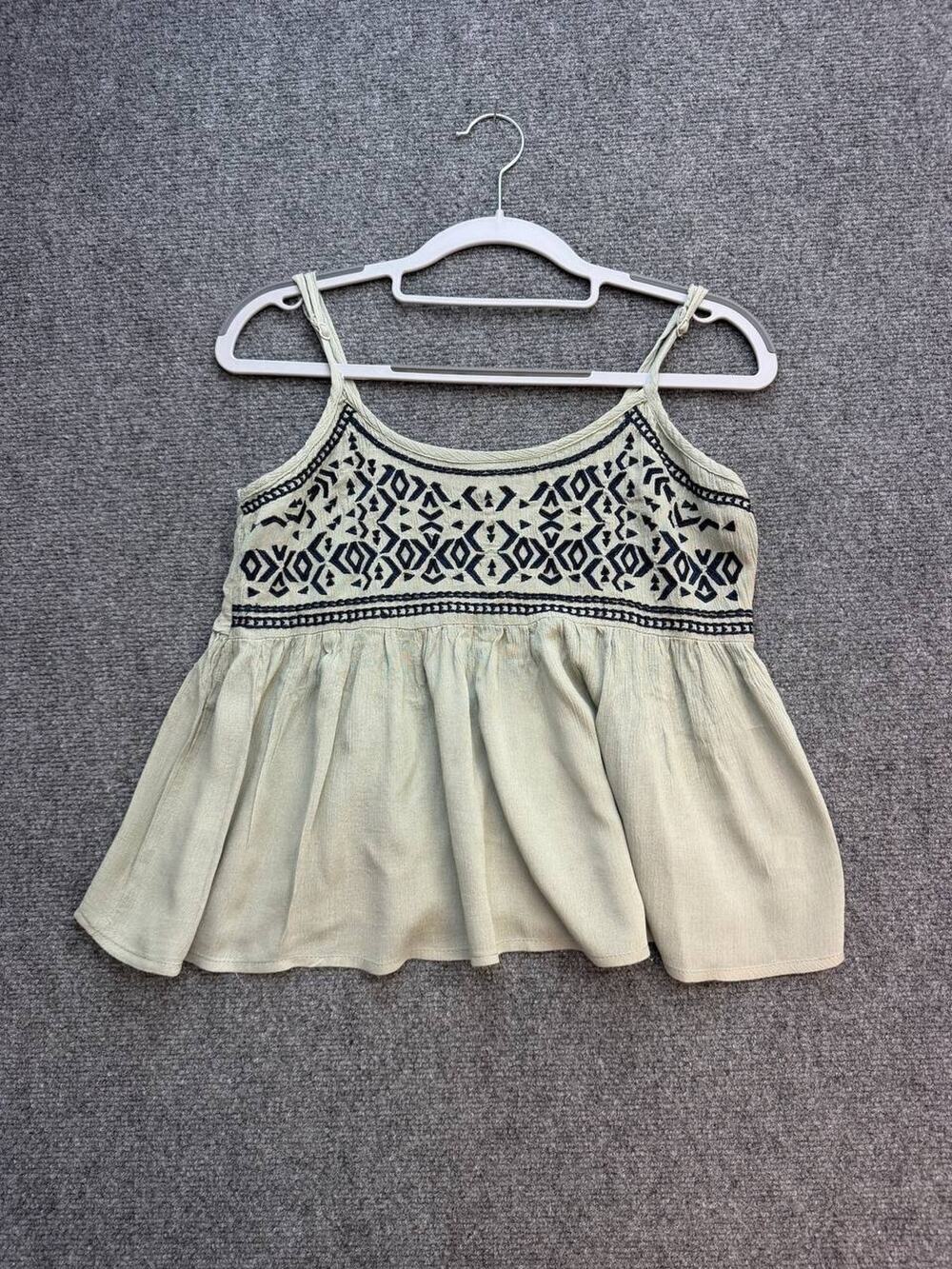 Sim & Sam Women's S Ivory Navy Embroidered Boho Babydoll Cami Tank Top